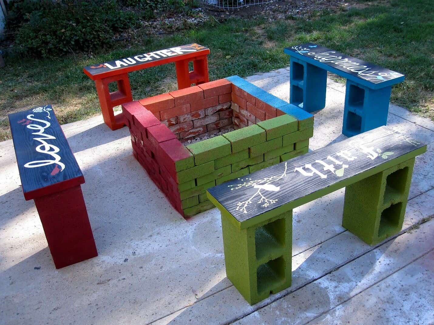 Inspirational and Colorful Cinder Block Fire Pit Gathering