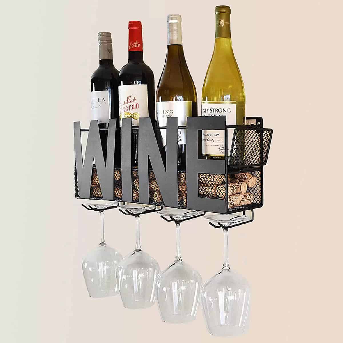 Metal Wine Rack with Cork Storage