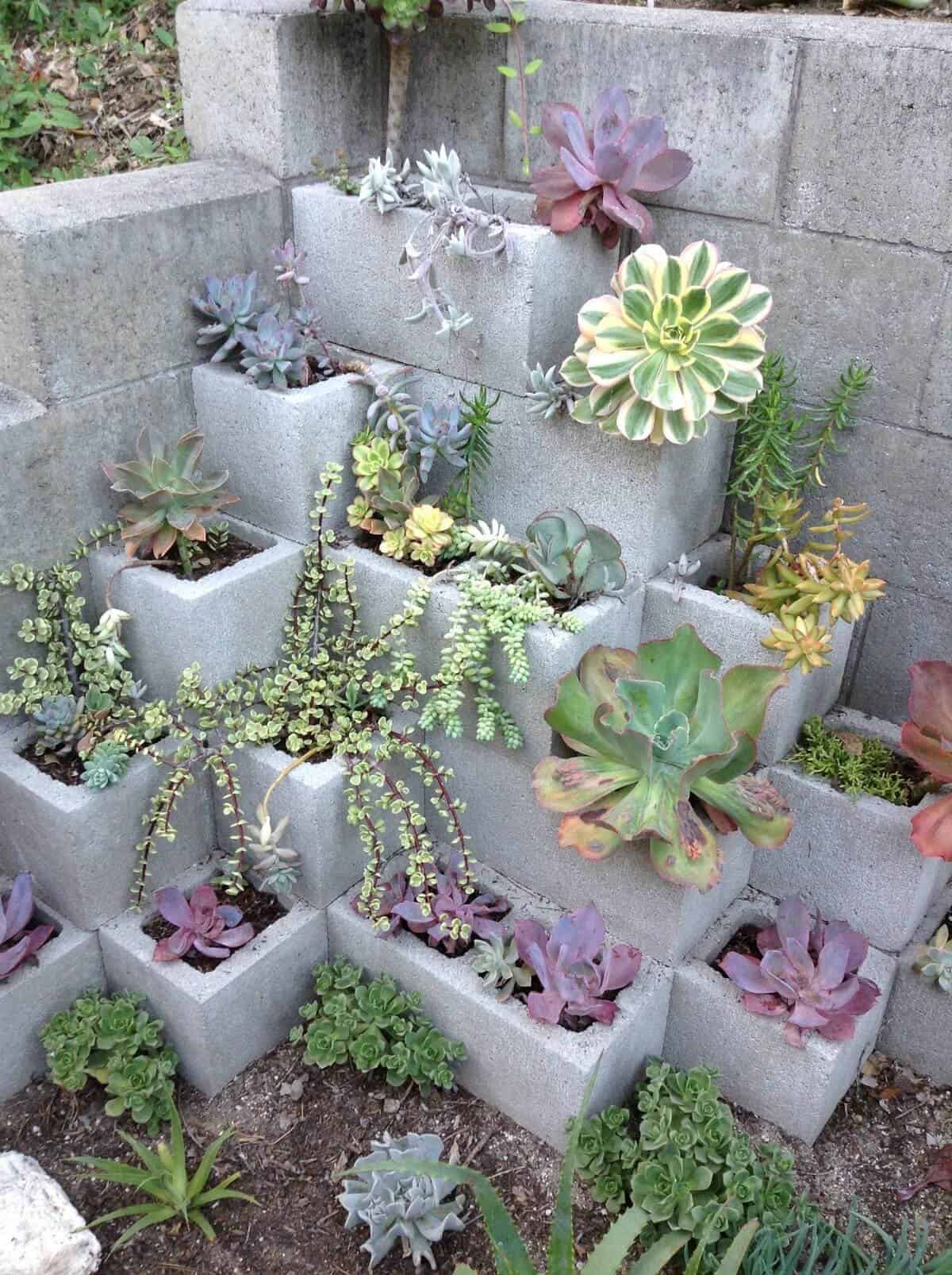 Concrete Block Corner Garden Planter