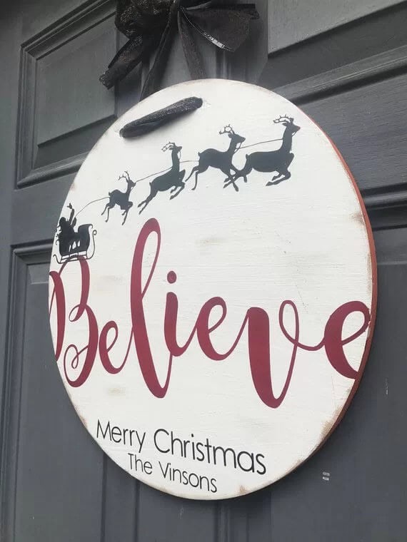 Believe Wreath Simple Rustic Wood Sign