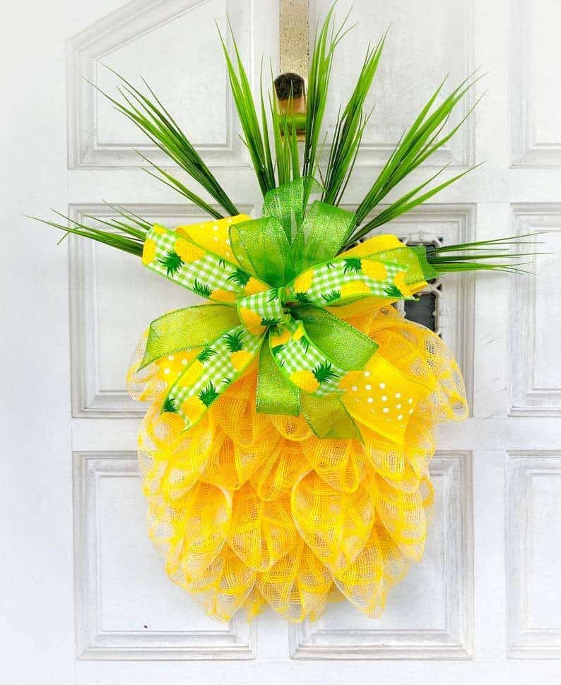 Pineapple Ribbon Door Hanger Wreath