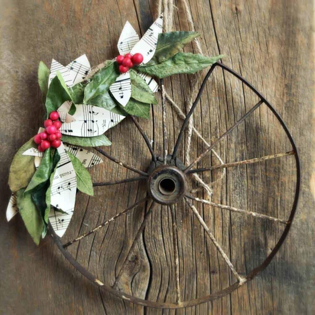 Rustic Wagon Wheel Christmas Melody Wreath