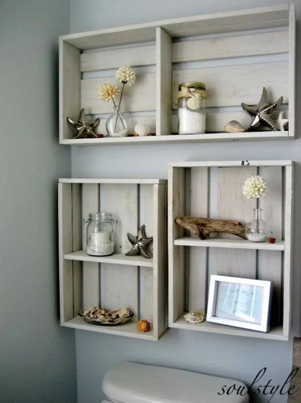 Rustic Beach Crate Wall Shelves