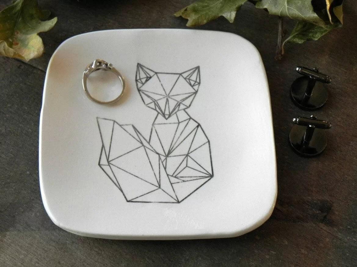 Geometric Ceramic Fox Trinket Dish