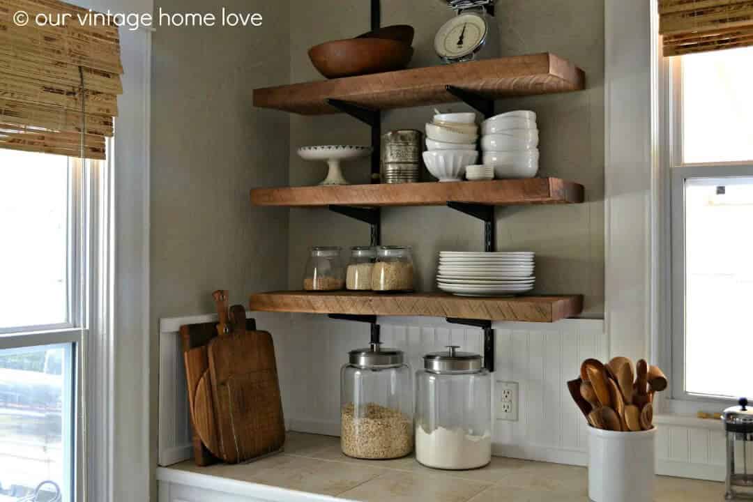 Three Wood Shelves in Corner Nook