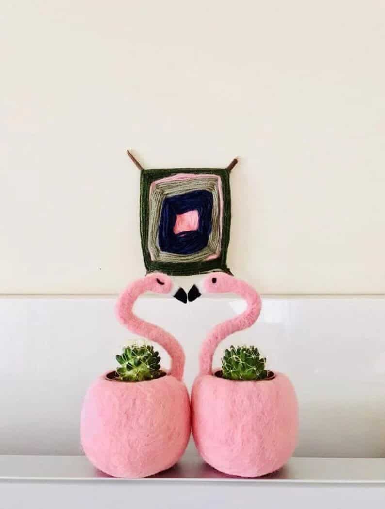 Smooching Pink Flamingo Planter Pair