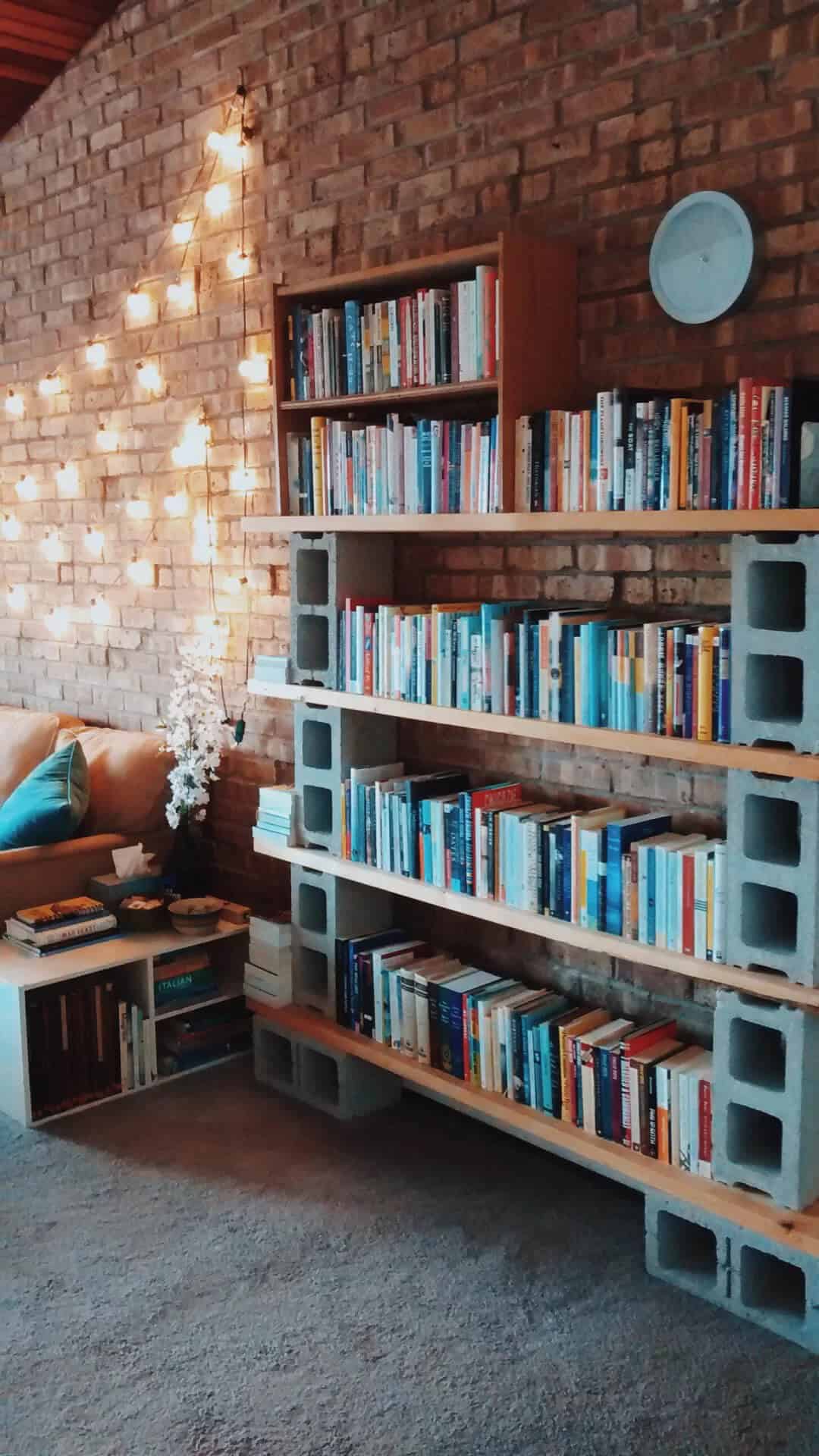 Easy Board and Cinder Block Book Shelf