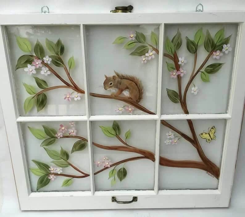 Hand-Painted Window Starring a Charismatic Squirrel