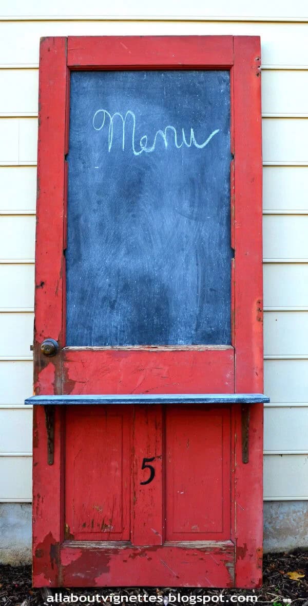 Upcycled Door with Chalkboard and Shelf