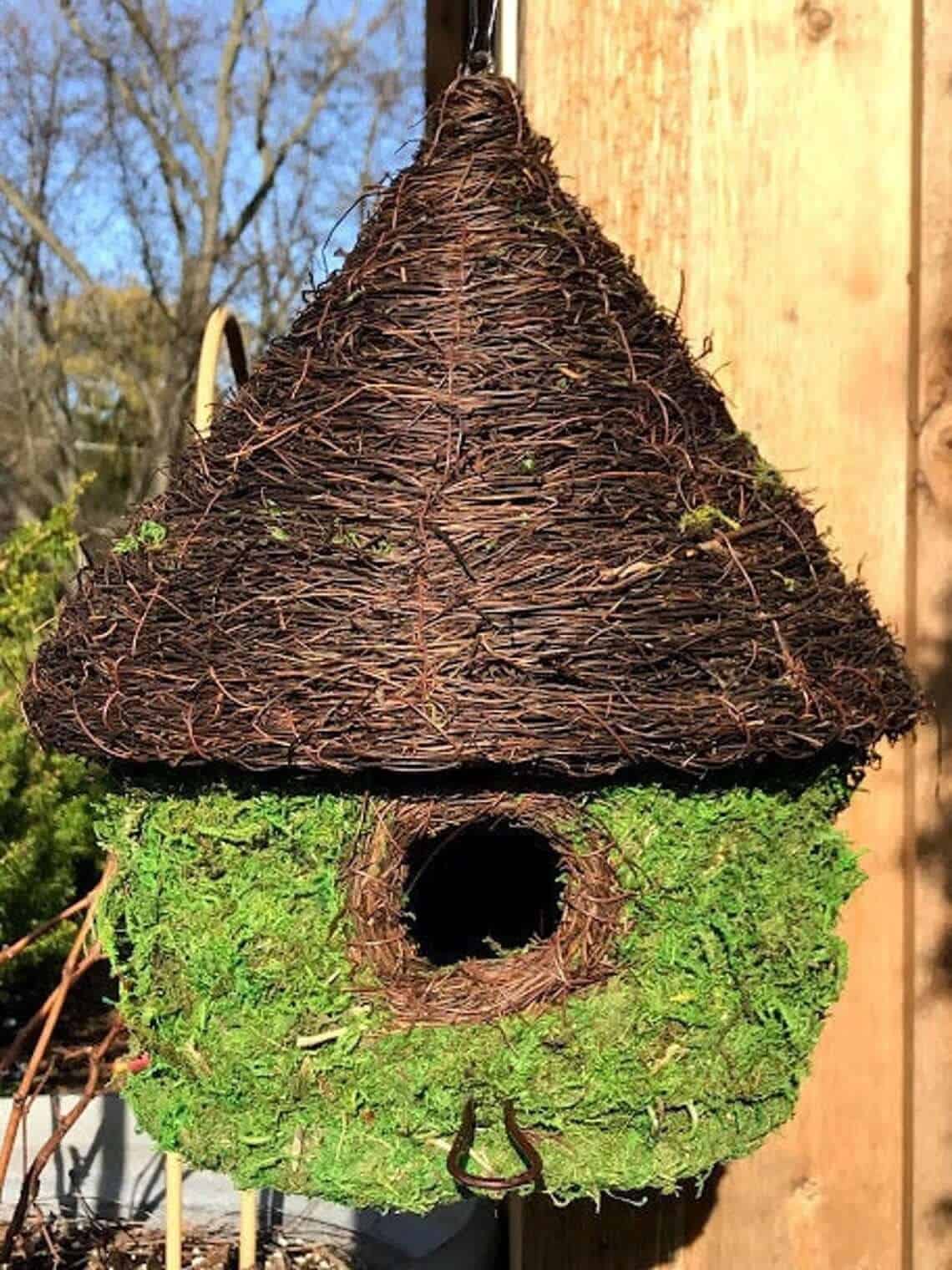 Unique Natural Moss Yurt-Style Birdhouse