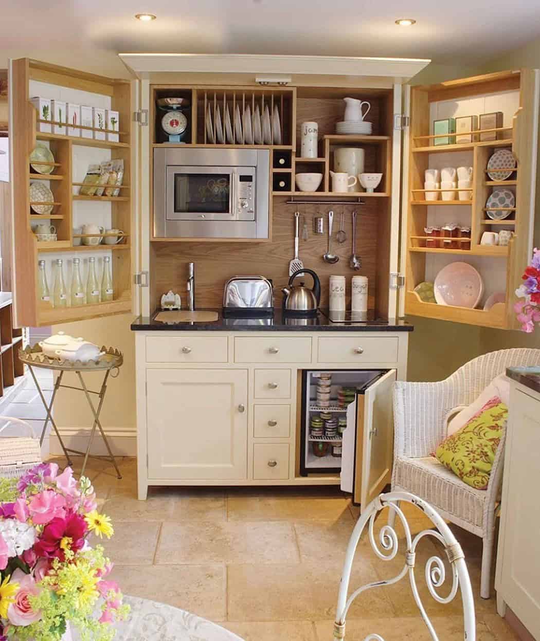 An Entire Tiny Kitchen Hidden In A Beautiful Furniture Piece