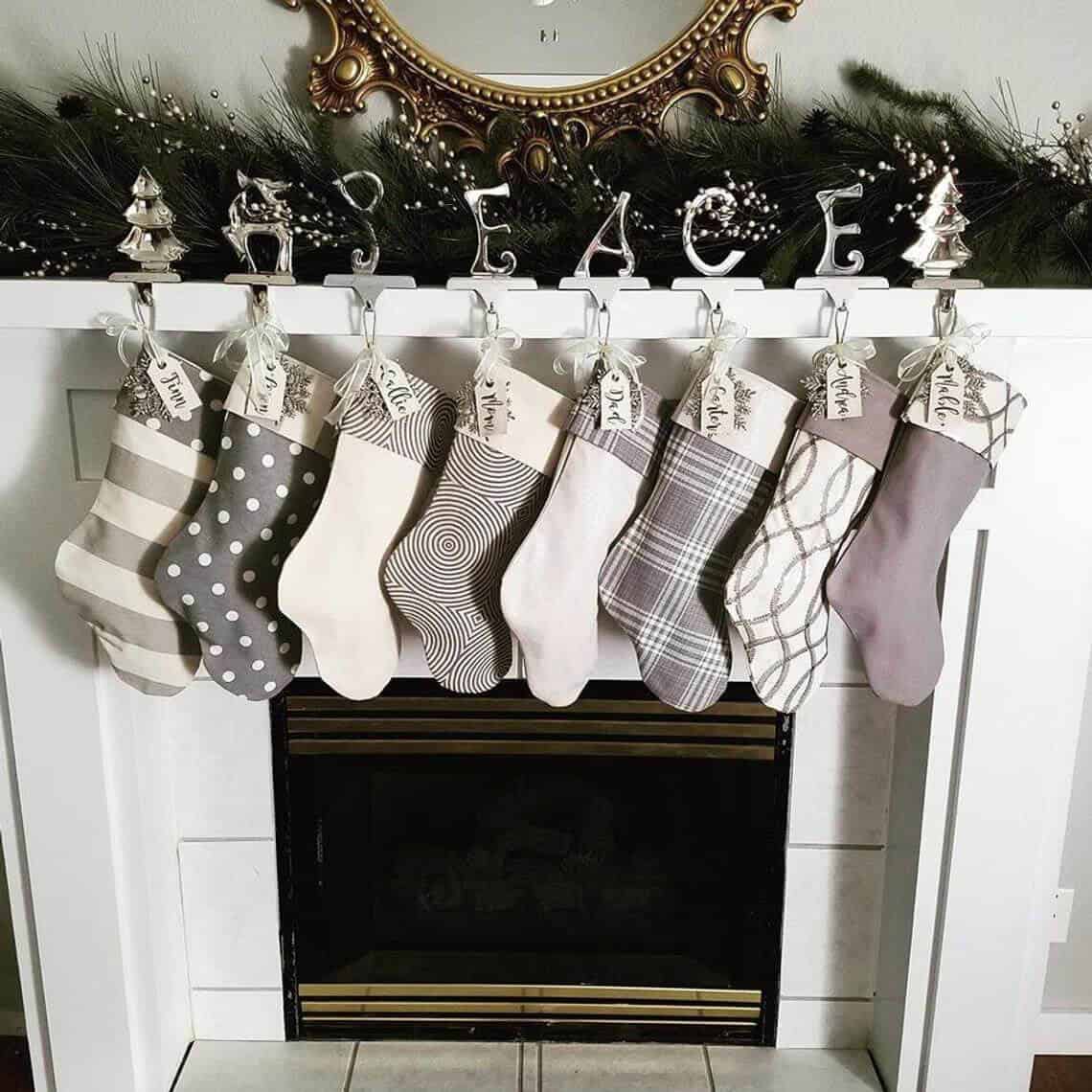 Coordinating Gray Stockings with Embroidered Name Tags