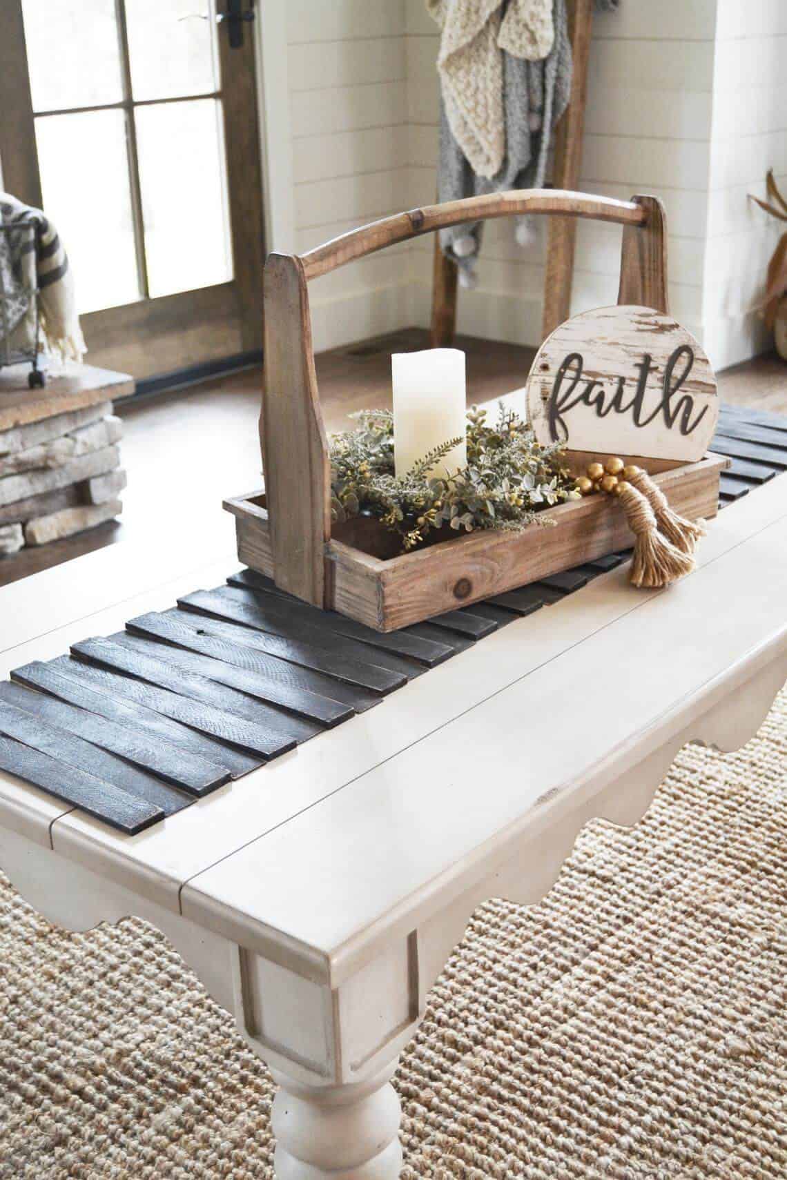 Shallow Wooden Tool Caddy Centerpiece Display