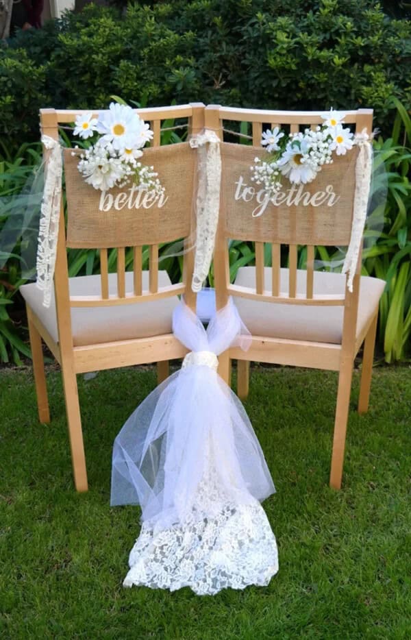 “Better Together” Burlap Wedding Chair Sign