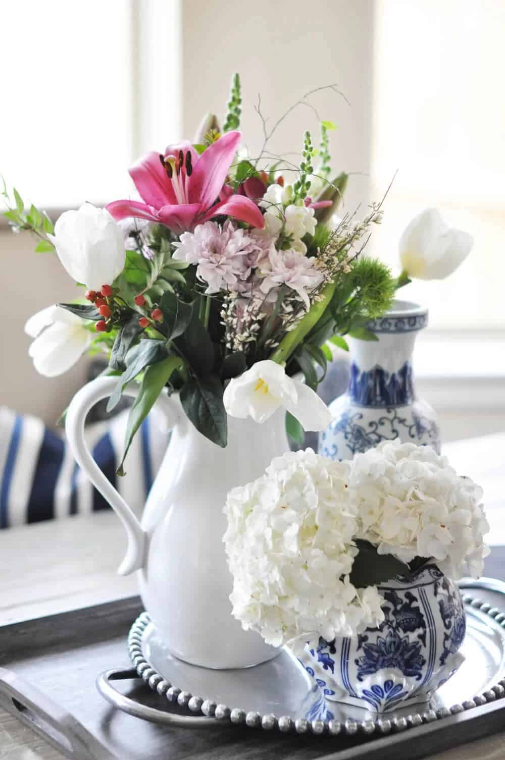 Elegant China Display with Silver Tray