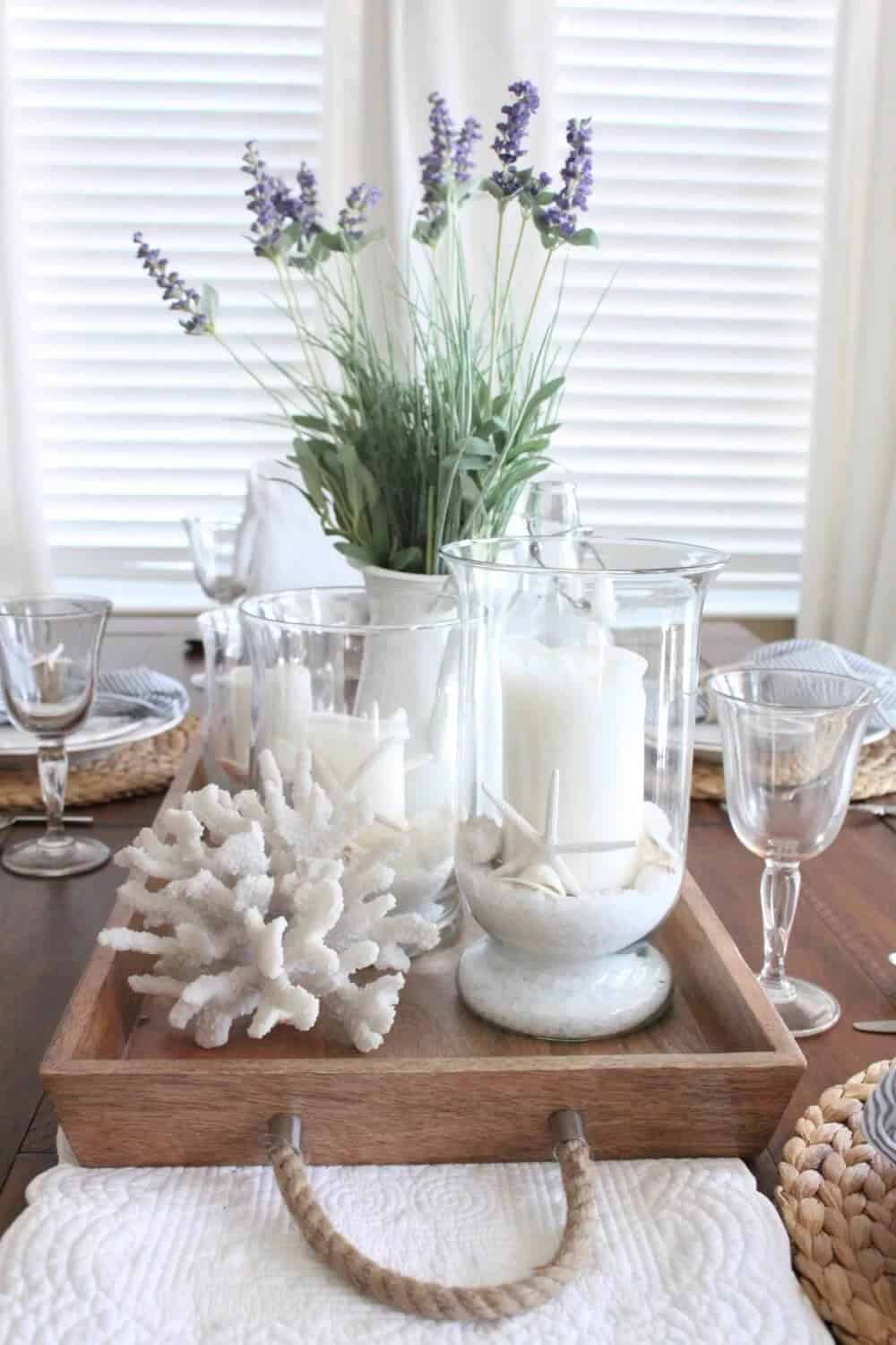 White Coral and Candles with Lavender Accent