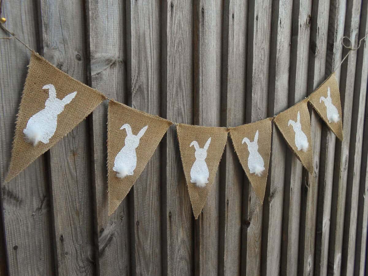 Festive Burlap Bunny Banner with Furry Tails