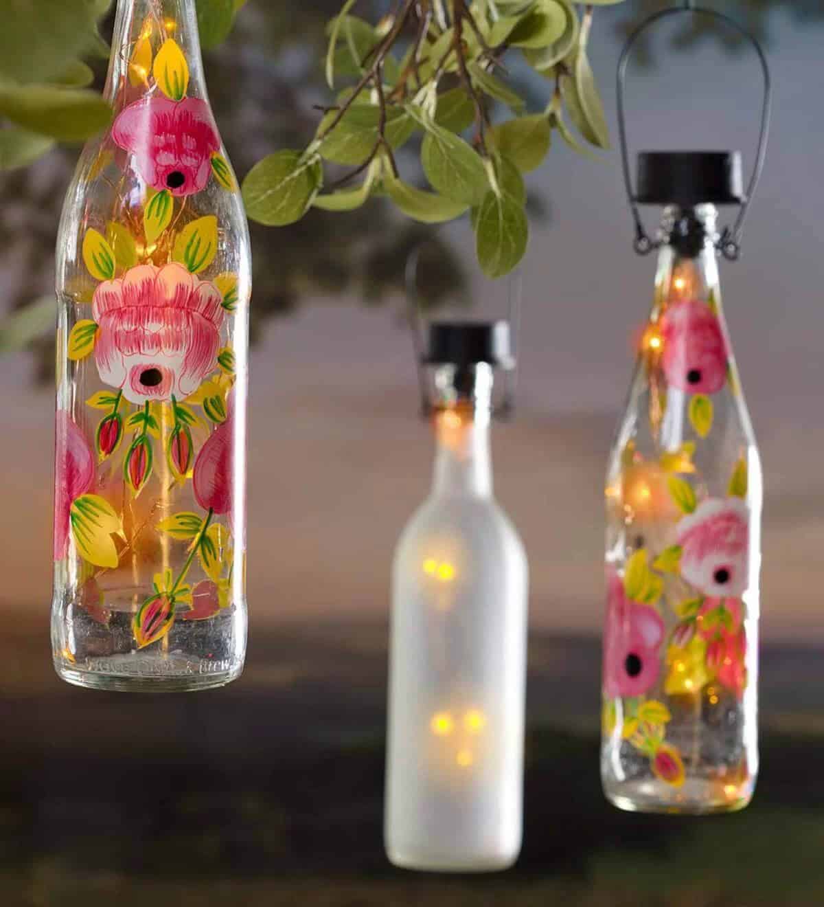 Hanging Solar Bottles Turned Lanterns