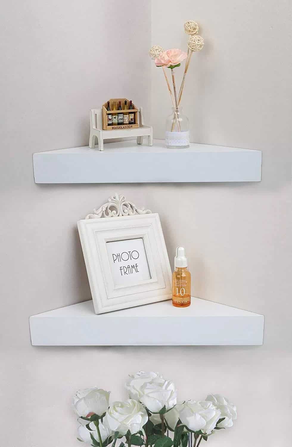 Sleek White Floating Triangle Corner Shelves