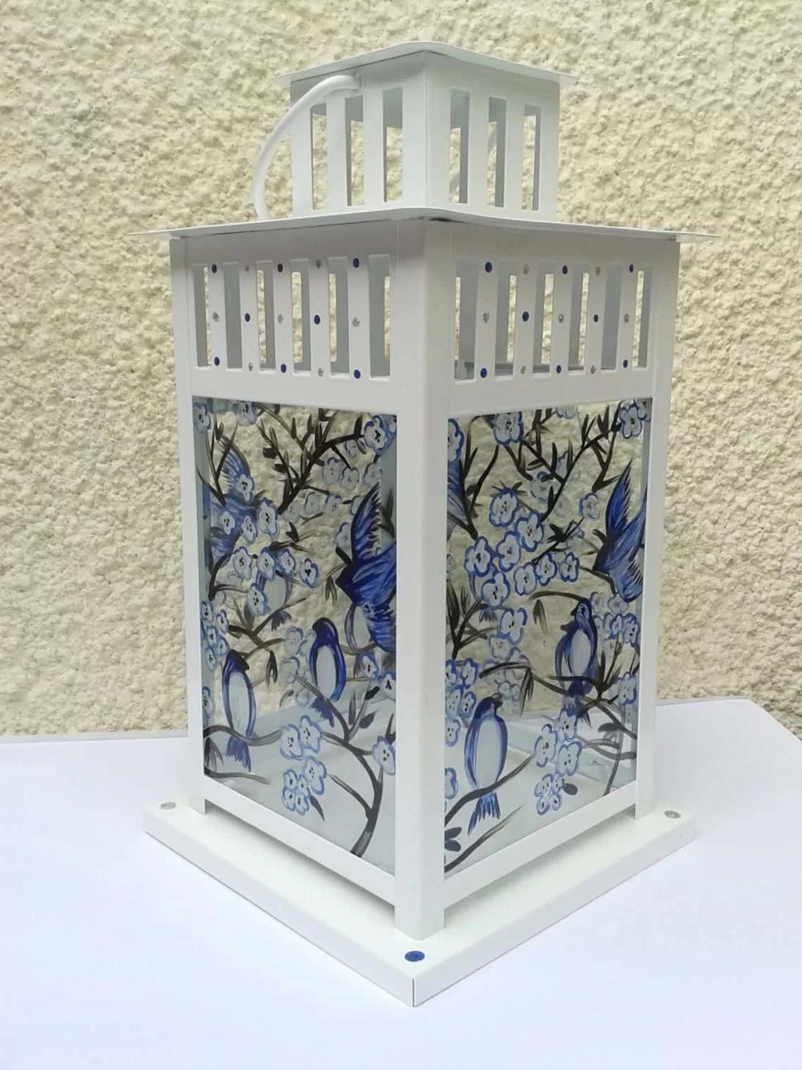 Hand-Painted Bluebirds and Blossoms Lantern