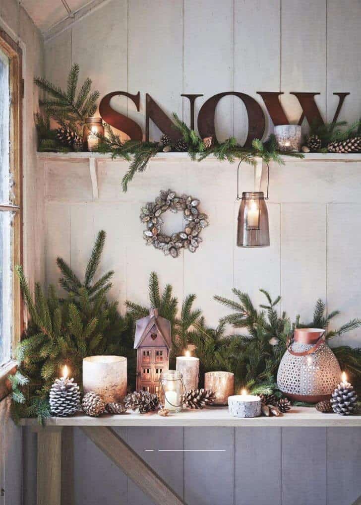 Cozy Pine and Candle Display