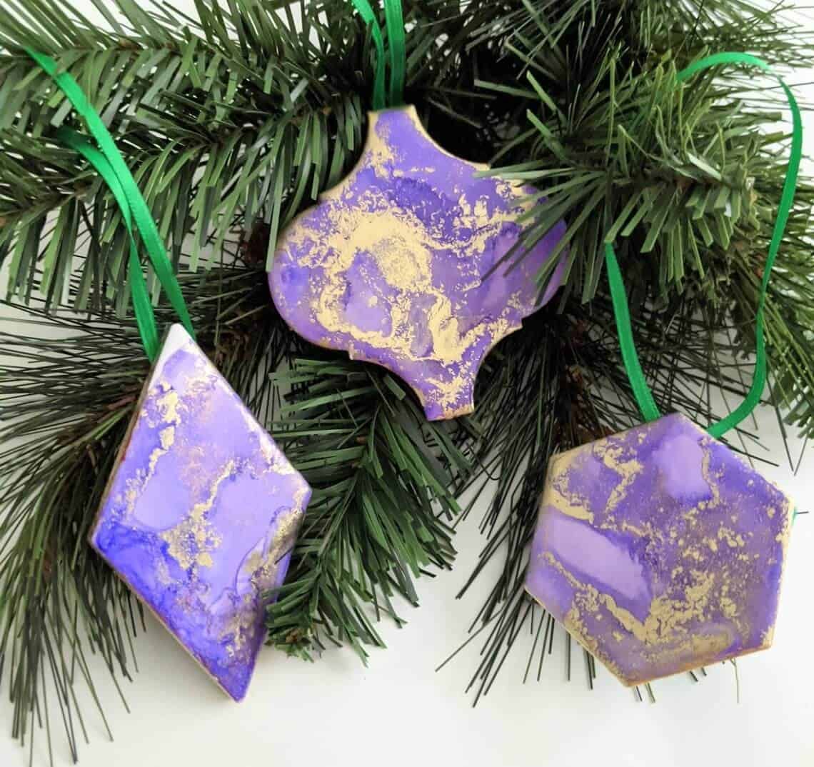 Purple Ceramic Christmas Ornament Set