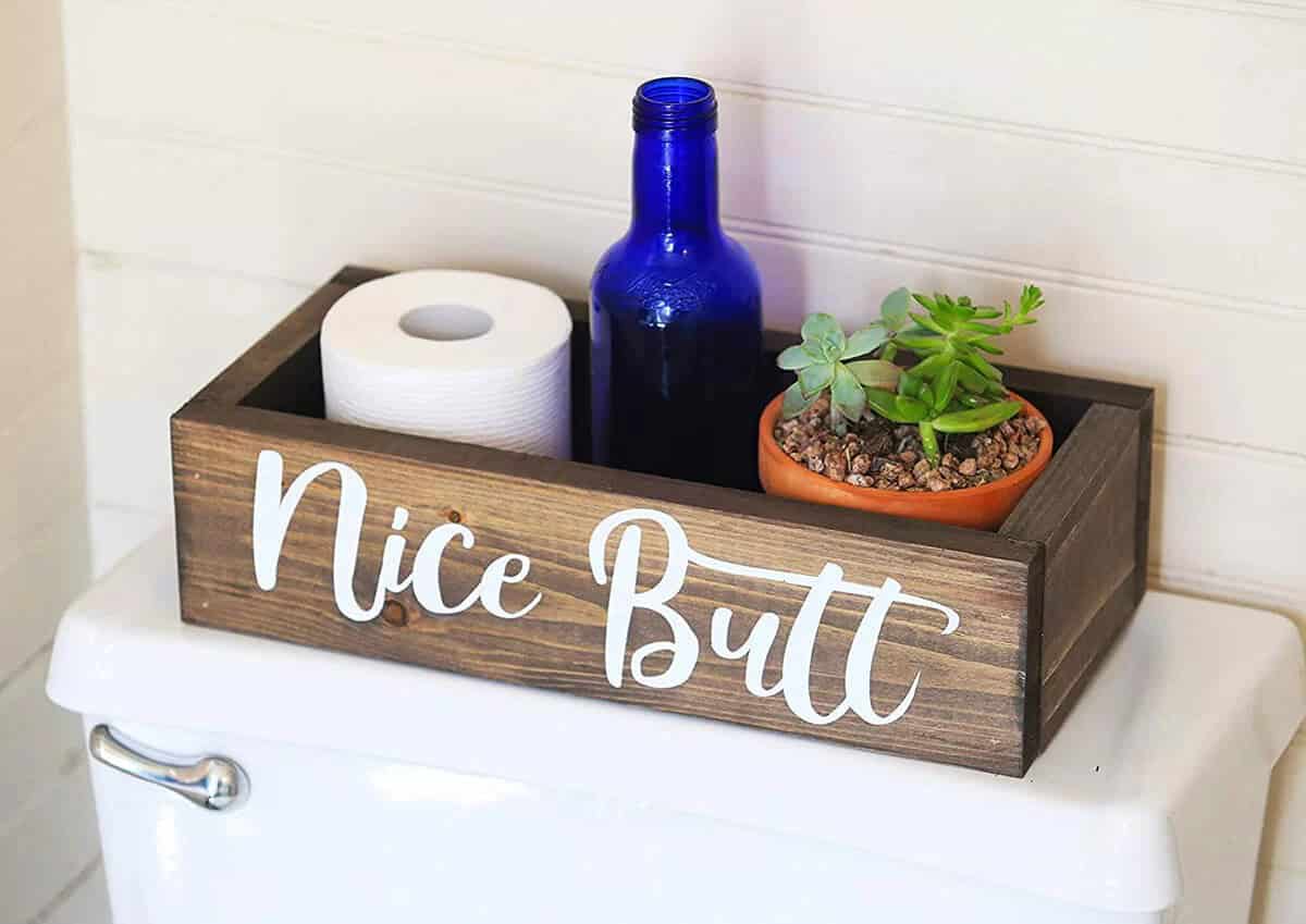 Humorous Wooden Toilet Tank Top Bathroom Organizer