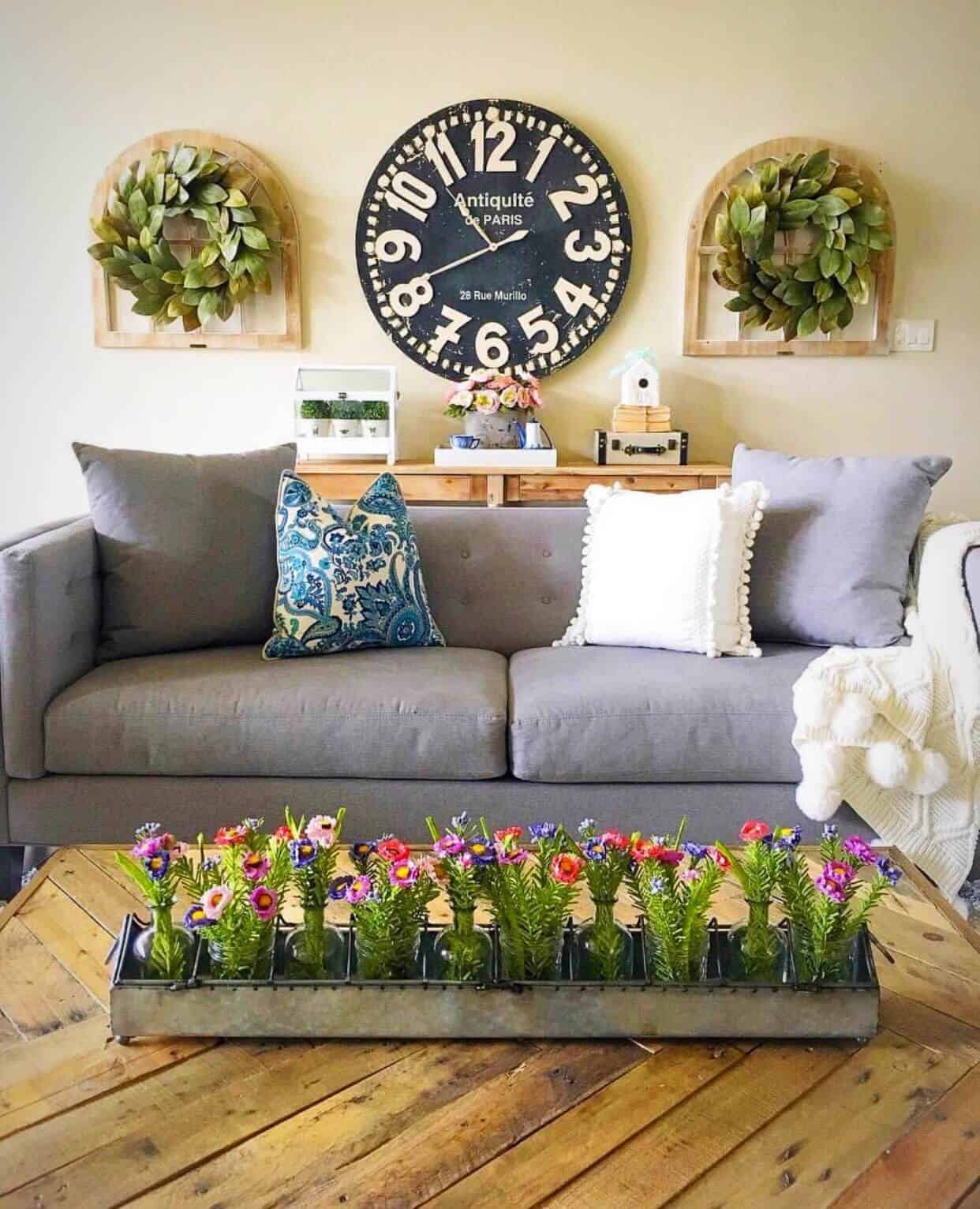 Large Clock with Windows and Wreaths