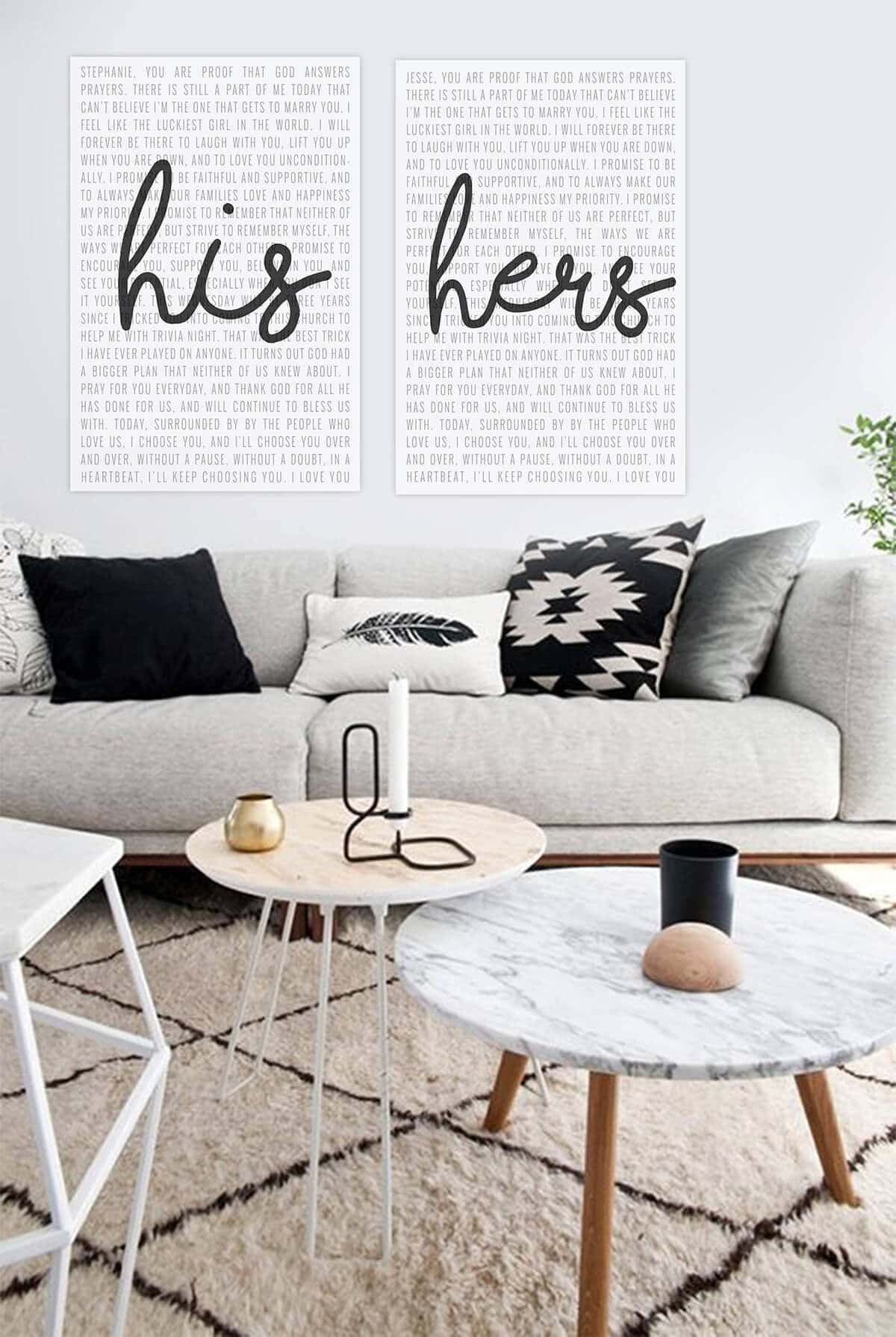 “His and Hers” Text Art with Simple, Modern Decor