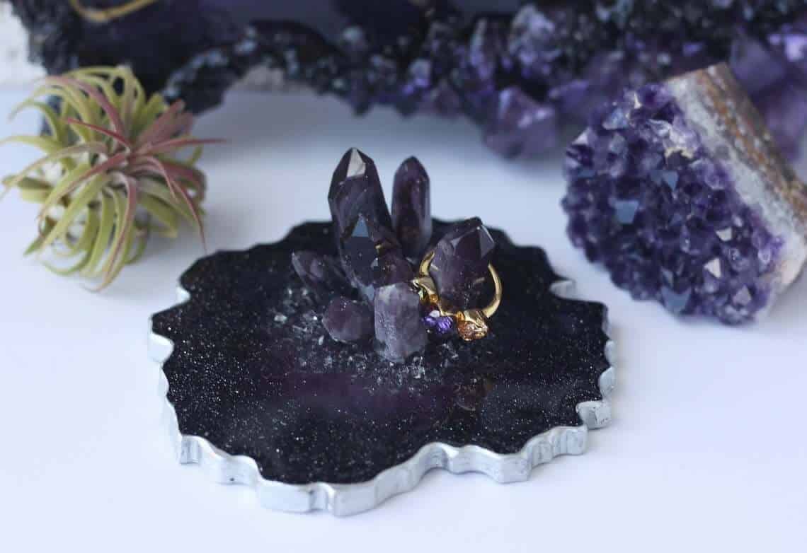 Purple Amethyst Geode Crystal Ring Dish