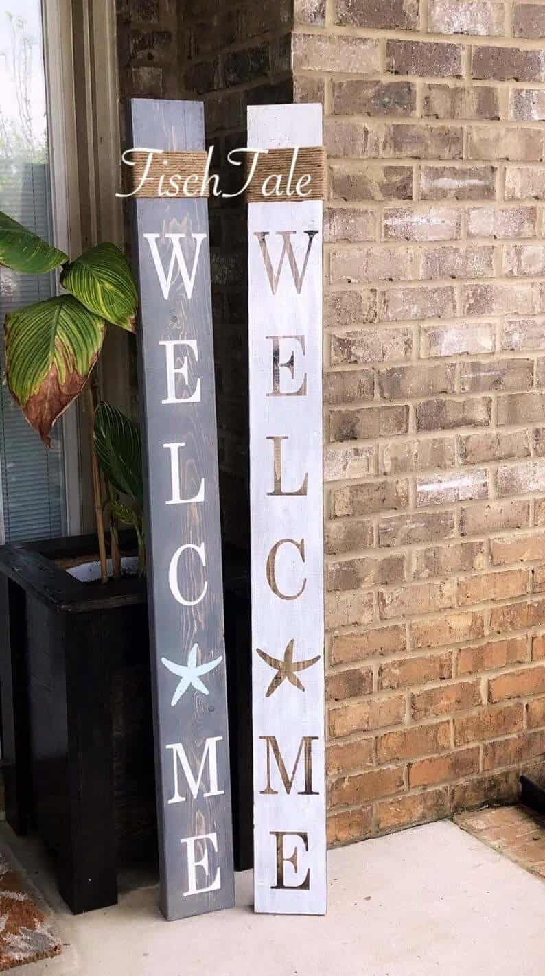 Starfish and String Wooden Welcome Sign