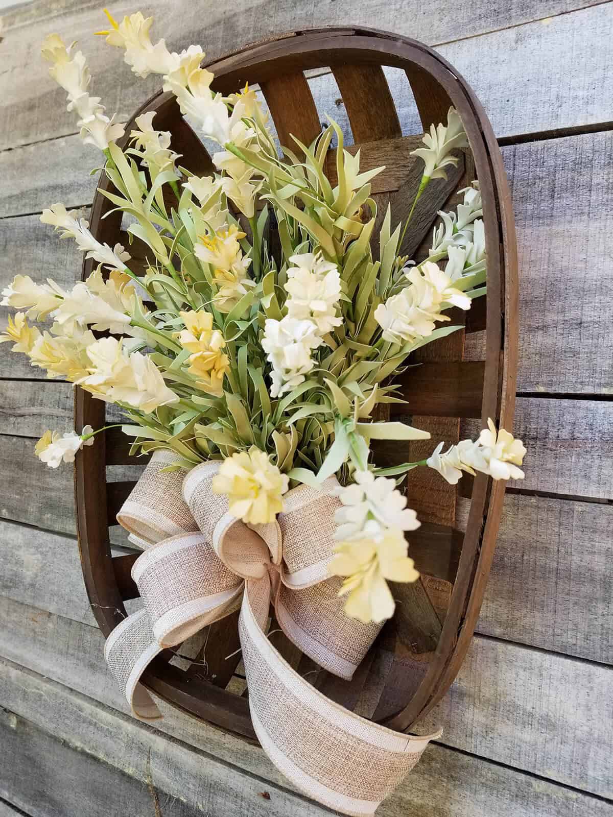 Shallow Basket Wall Mounted Floral Display for a Farmhouse Home