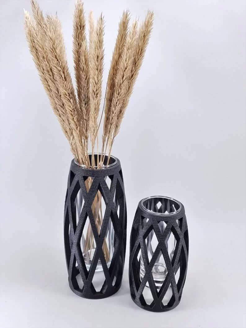 Modern Geometric Lattice Black Vase