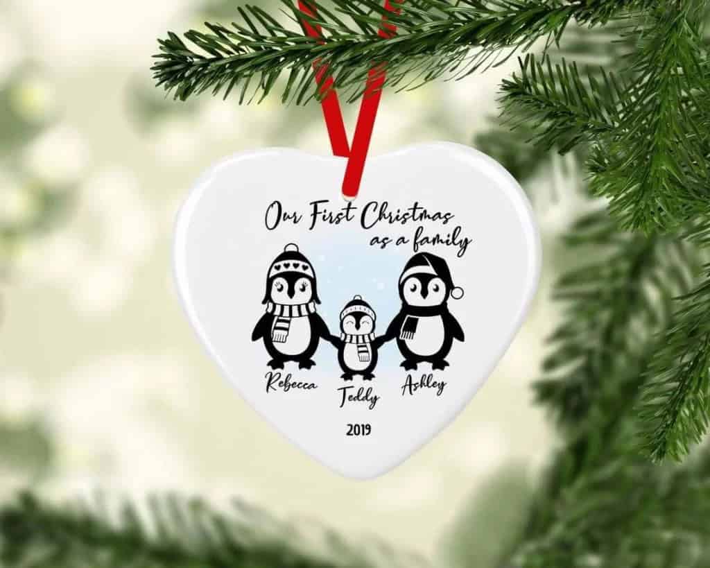 Ceramic First Family Christmas Penguin Bauble