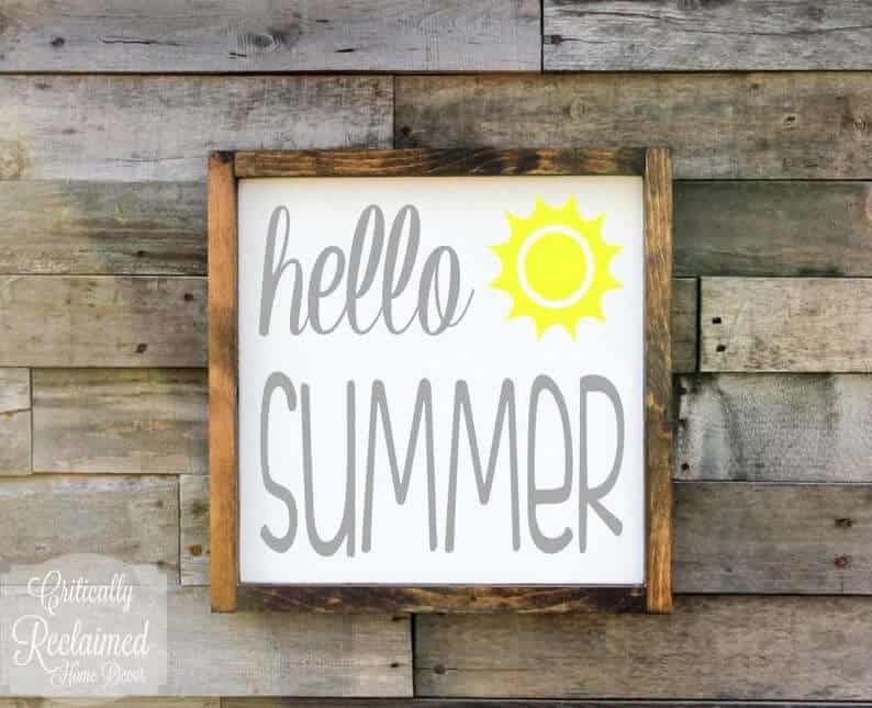 Rustic Wood Framed Hello Summer Art