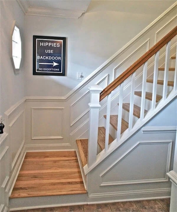 Elegant Wooden Steps With White Backdrop