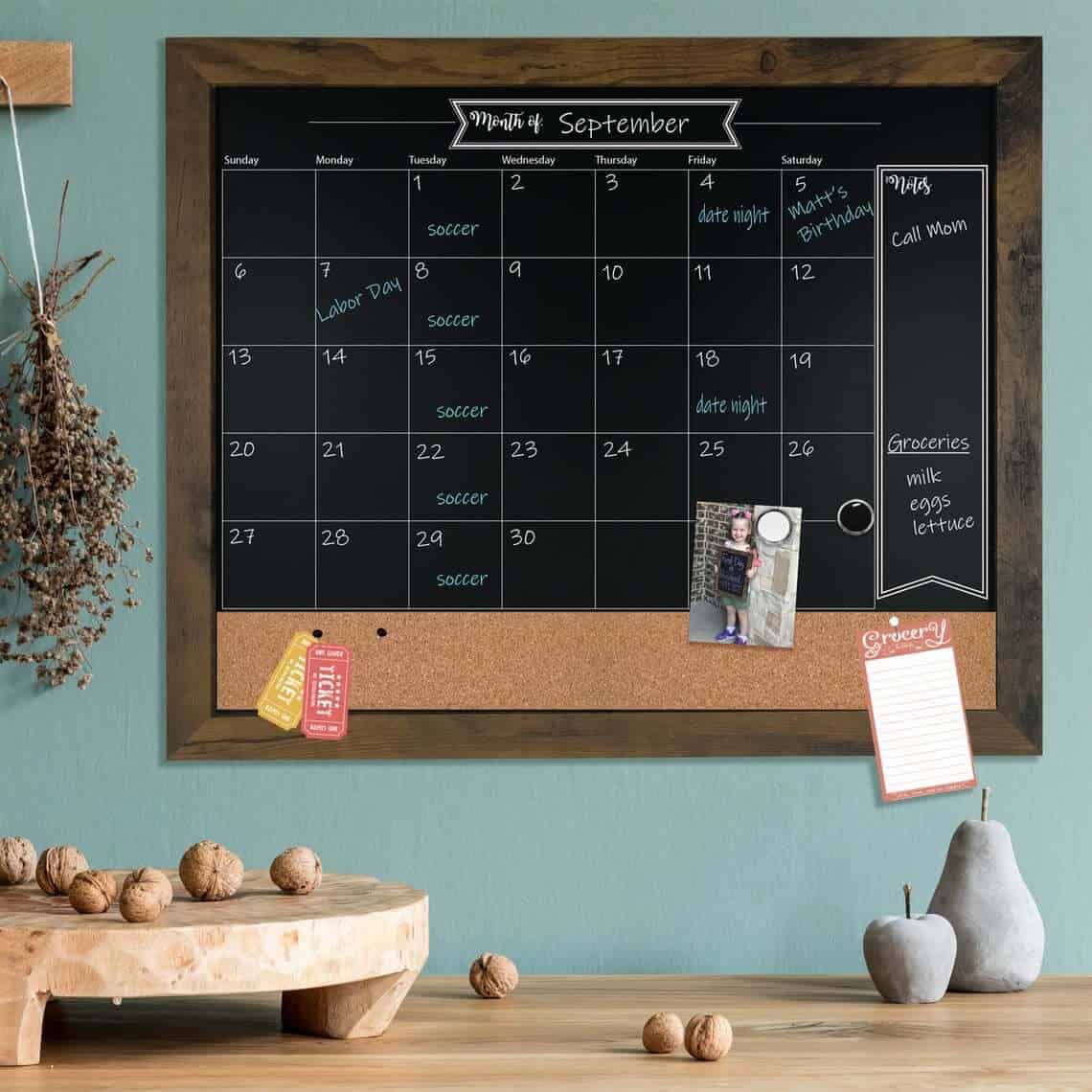 Framed Combined Chalkboard and Cork Board