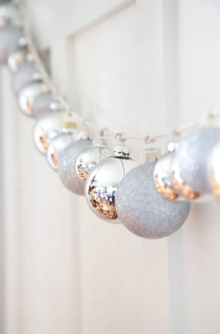 Silver Glitter Bauble Holiday Garland