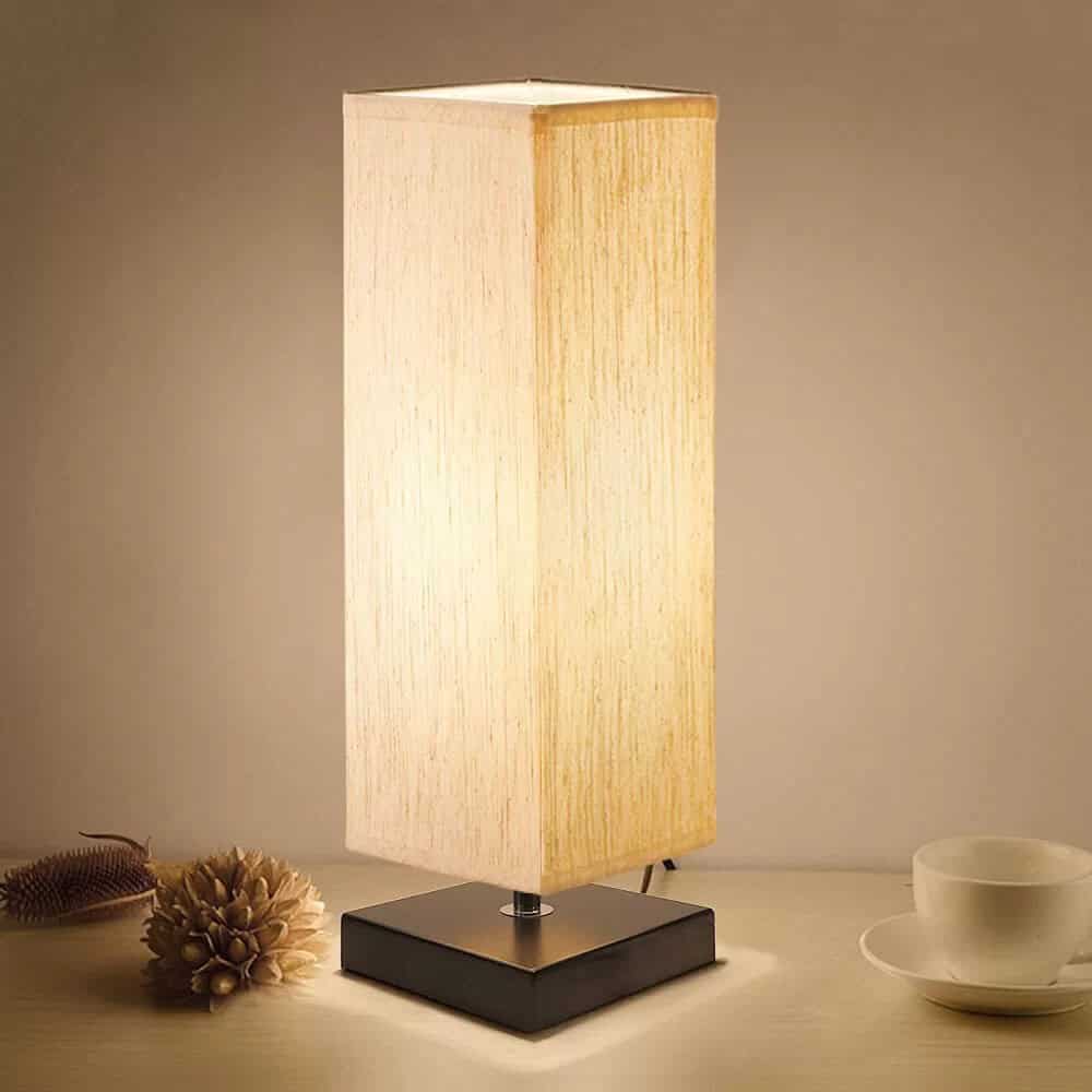 Warm Rectangular Lamp with Flaxen Shade