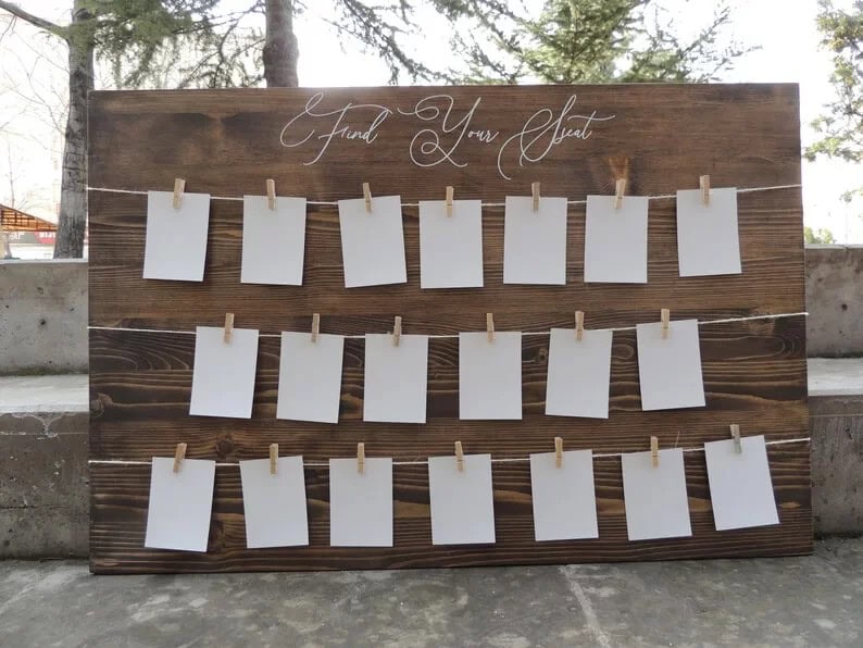 Rustic Wood Seat Chart Card Hanging Board