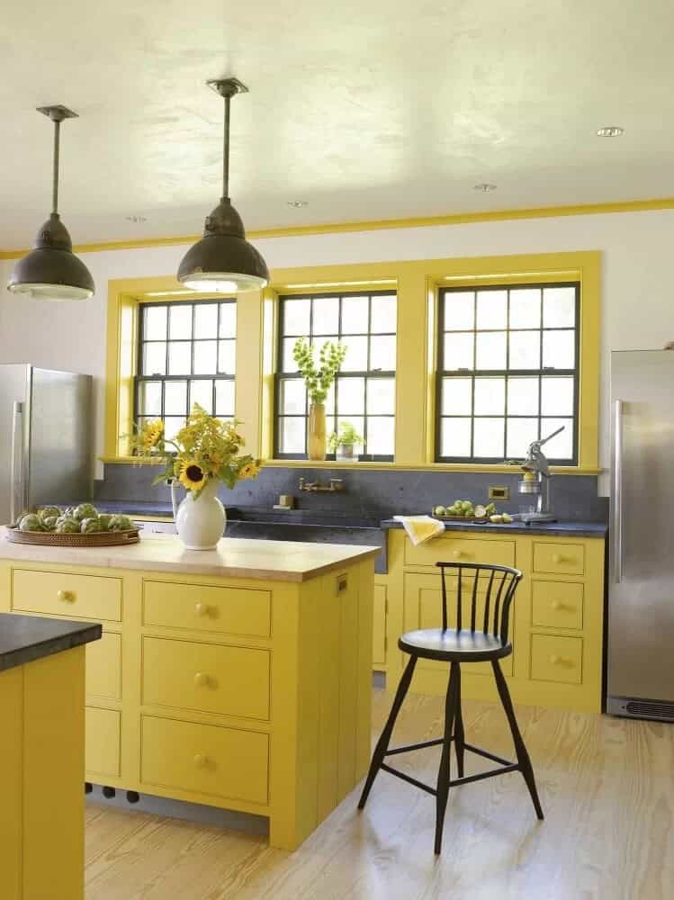 Industrial Lighting and Yellow Cottage Kitchen