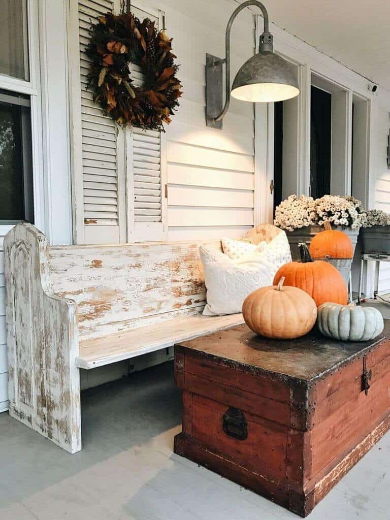 Porch Wall Decor Idea with Autumn Wreath