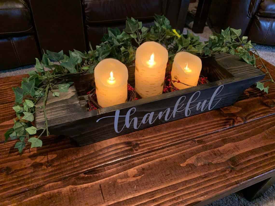 Unique Painted Black Wooden Thankful Centerpiece