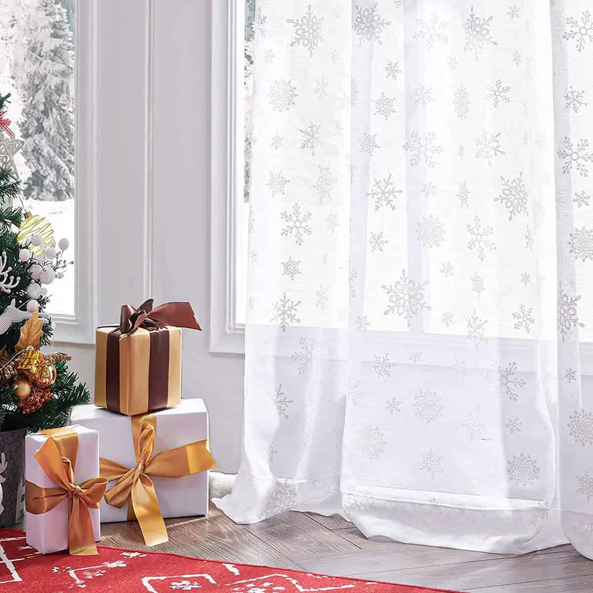 Sheer Voile Curtains Embellished with Snowflakes