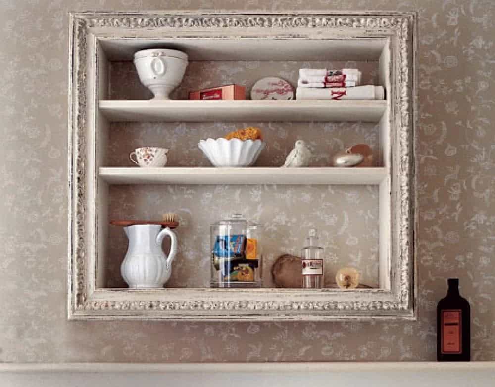 Vintage Wooden Framed Storage Shelves