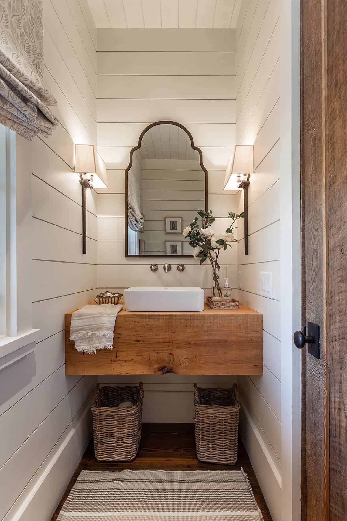 Polished Powder Room with an Earthy Element