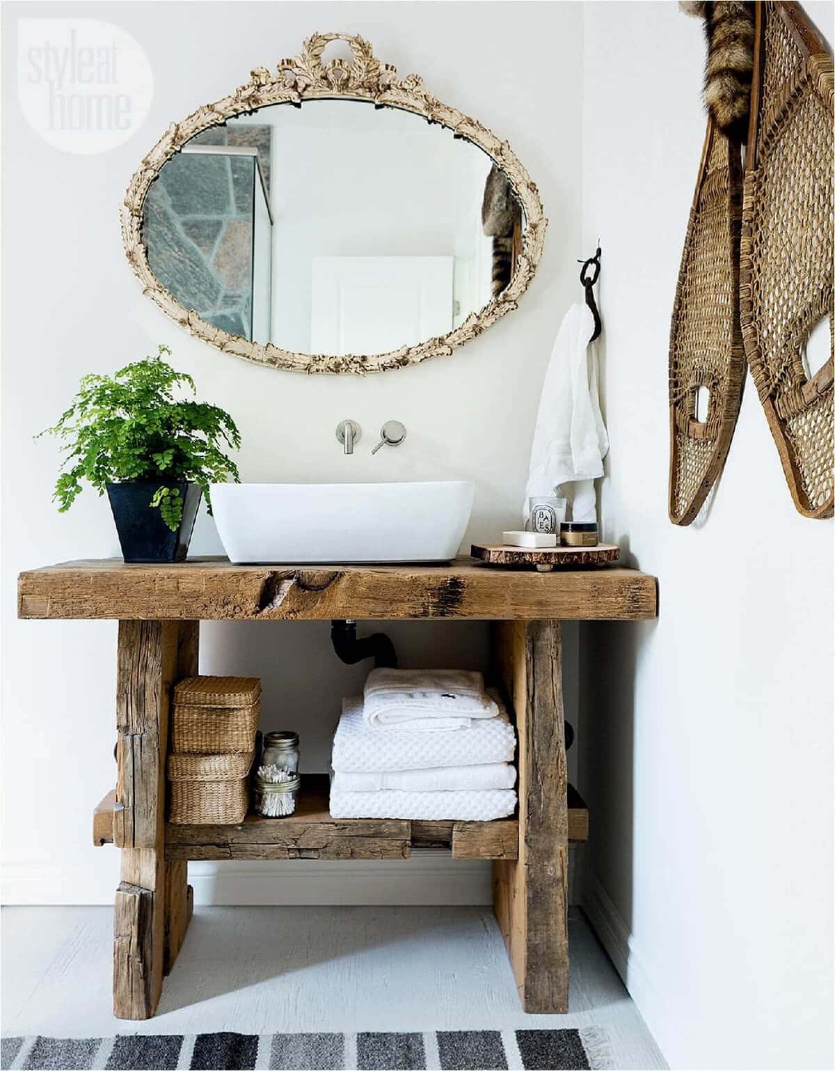 Rustic Rough Wood with Bowl Sink