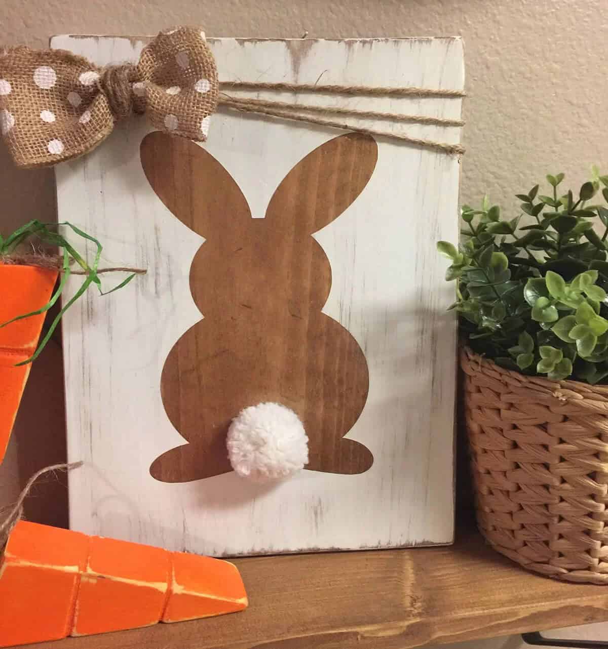 Polka-Dot Bow Wooden Bunny Sign