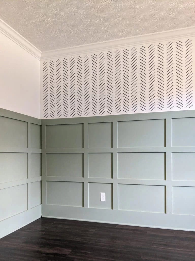 Chevron Stencil Design above Board-and-Batten Paneling