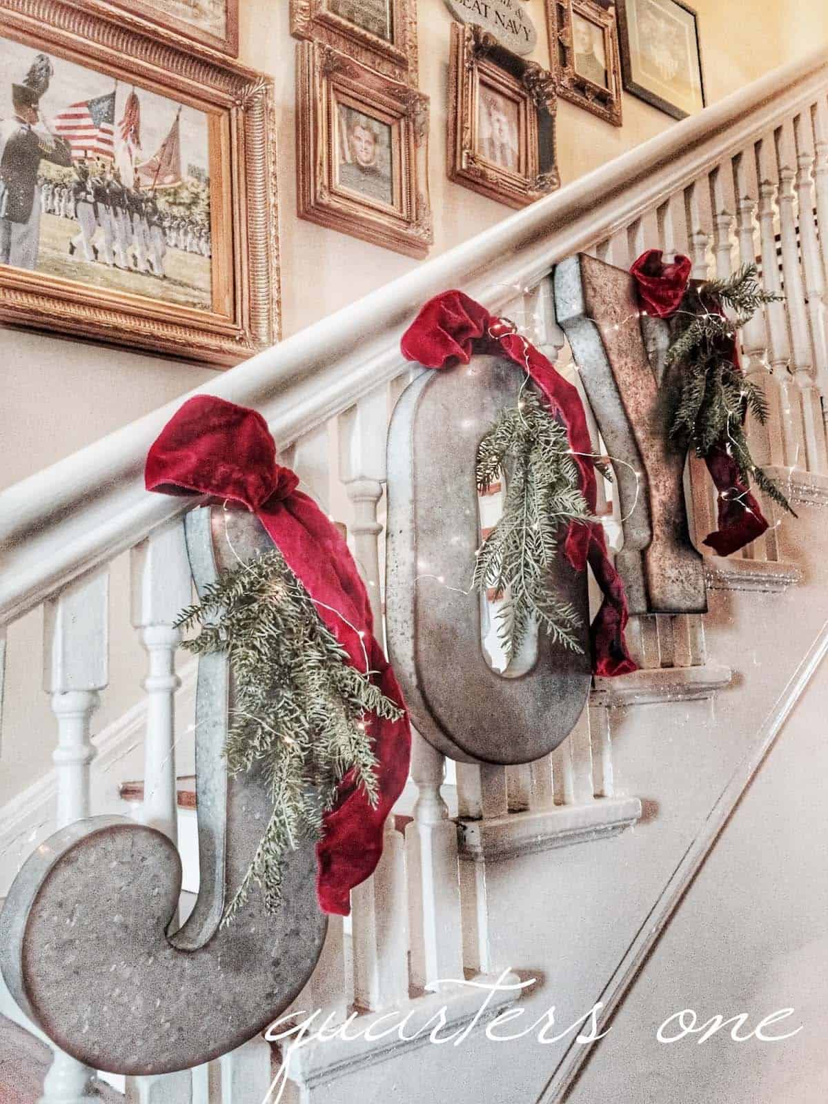 Pretty “Joy” Christmas Stair Sign